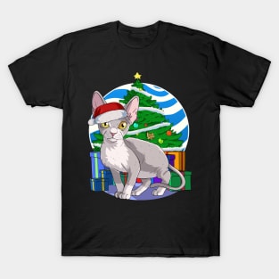 Devon Rex Cat Santa Christmas Gift T-Shirt